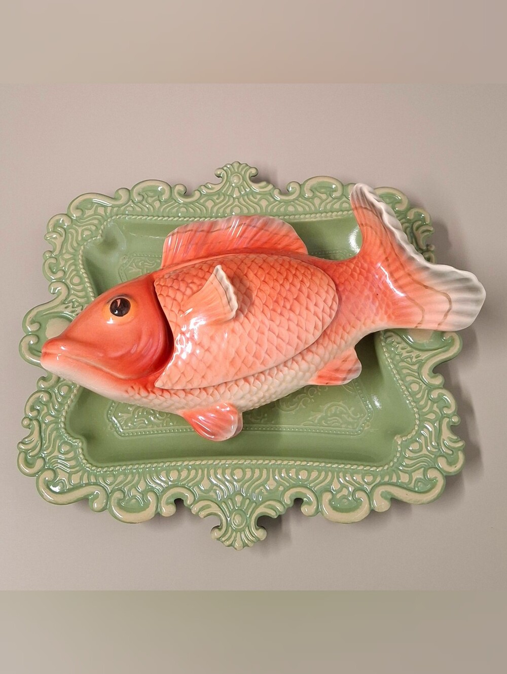 Fitz & Floyd Classics Koi Fish Covered Dish/Trinket Box Salmon Color